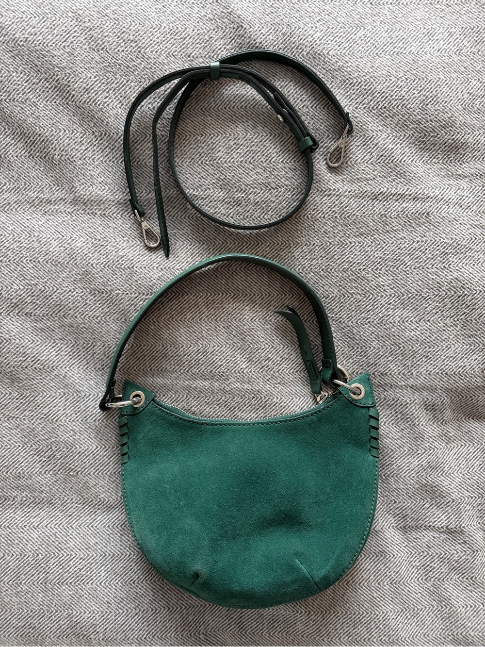 ba&sh Emerald Green Suede Shoulder Bag